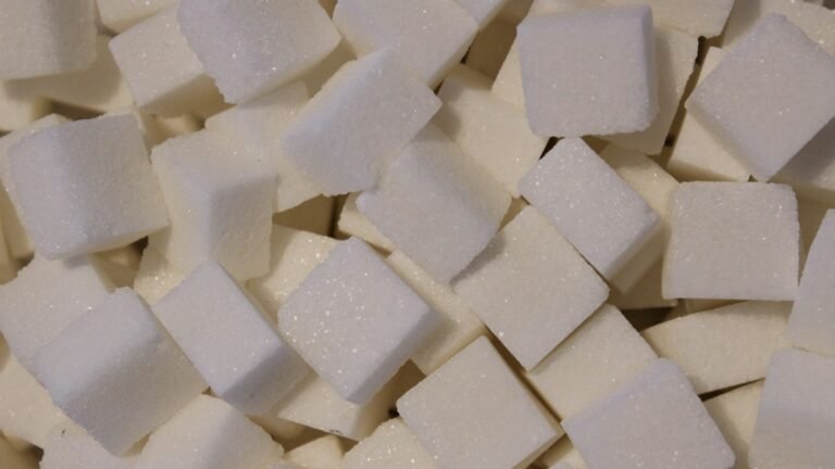 Pile de morceaux de sucre blanc